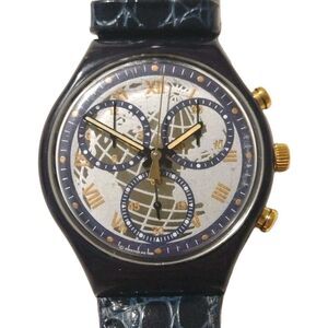 Vintage 1991 Swatch Chronograph Chrono Watch SCN104 Timeless Zone World Map